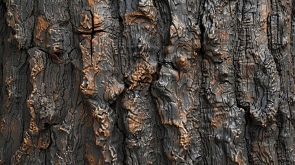 Poster - This image shows a close-up of charred tree bark, revealing an intricate texture detail that highlights the rugged and burnt surface with natural complexity and depth.
