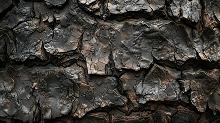 Poster - This detailed image captures charred tree bark with unique patterns, showcasing intricate layers and deep textures that accentuate the natural and burnt characteristics of the bark.