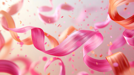 Aufkleber - Pink and orange ribbons waving and floating in a festive background