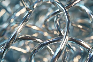 Aufkleber - The image features a complex array of twisted, glowing metallic strands, intricately interwoven to form a captivating and dynamic abstract composition.