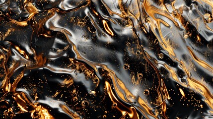Leinwandbilder - An abstract image featuring black and gold liquid metal textures, merging to create a sensual, dynamic, and luxurious visual aesthetic, highlighted by reflective patterns.