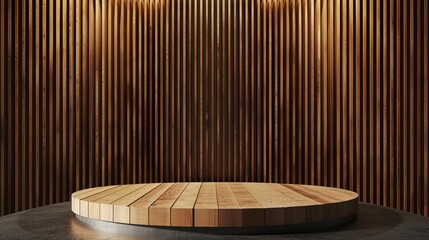 3D rendering of a wooden stage with a spotlight shining on it