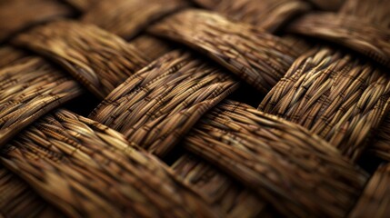 Poster - This image presents a close shot of a brown woven pattern with rich textures. It highlights the beauty of natural materials and intricate weaving techniques.