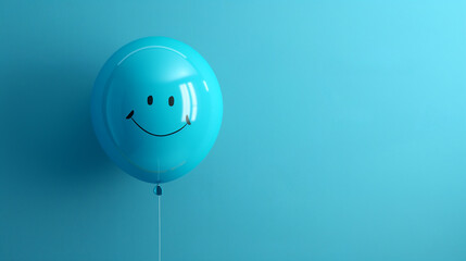 Aufkleber - Blue balloon smiling on minimalist background conveying happiness