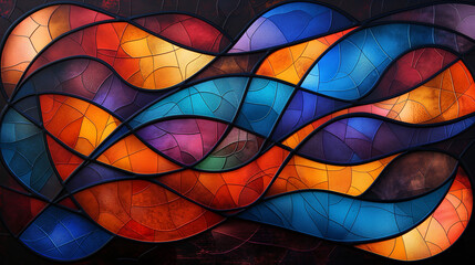 Poster - Stained glass abstract design with vibrant colors and flowing shapes
