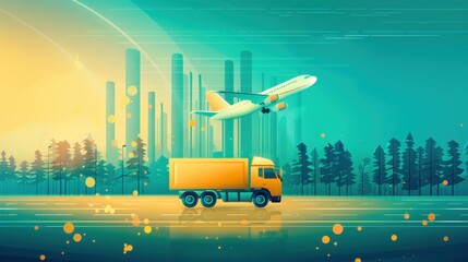 Wall Mural - Automated logistics, technology enhancing agricultural transport, flat design illustration