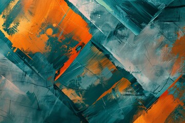 Poster - A bold and colorful abstract painting featuring geometric patterns in contrasting shades of orange and blue, evoking a sense of modernity and dynamic energy.
