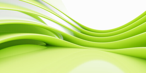 Wall Mural - Abstract green wave pattern on white background 3d render illustration