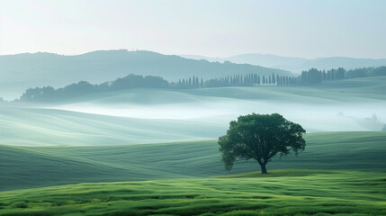 Poster - Calm peaceful Tuscany landscape. Background image. Created with Generative AI technology.