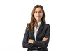 © ArthurGraphix - Confident young businesswoman in formal attire with arms crossed, looking at the camera against a white background.