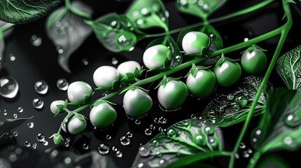 Sticker -   A close-up of a plant, with water droplets on its leaves and water droplets falling from them