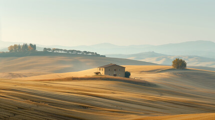 Poster - Calm peaceful Tuscany landscape. Background image. Created with Generative AI technology.
