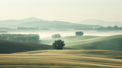 Poster - Calm peaceful Tuscany landscape. Background image. Created with Generative AI technology.