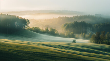 Poster - Calm peaceful Swedish countryside landscape. Background image. Created with Generative AI technology.