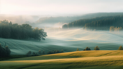 Poster - Calm peaceful Swedish countryside landscape. Background image. Created with Generative AI technology.