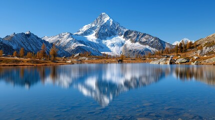 Poster - Establish dramatic mountain vistas with expansive nature plates, showcasing rugged peaks, rolling meadows, and serene alpine lakes. Clean and Clear Color, Realistic Photo, , Minimalism,