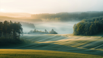 Poster - Calm peaceful Swedish countryside landscape. Background image. Created with Generative AI technology.