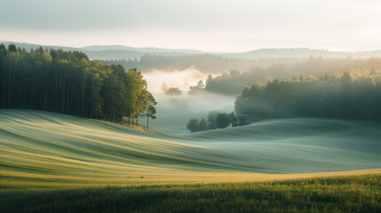 Poster - Calm peaceful Swedish countryside landscape. Background image. Created with Generative AI technology.