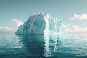 an iceberg floating in the ocean with the sky in the background