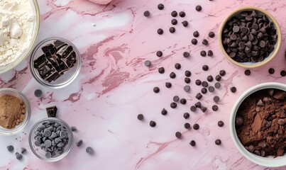 Wall Mural - Baking ingredients on a granite countertop, top view