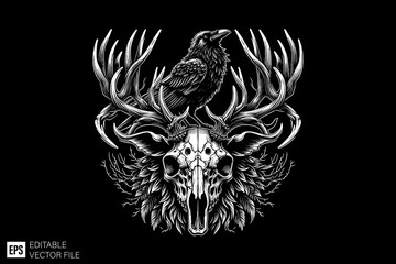 Dark art skeleton deer head graphic design ideas templates