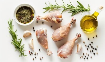 Sticker - Meat ingredients on a white countertop, turkey drumsticks