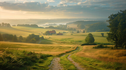 Poster - Calm peaceful Dutch countryside landscape. Background image. Created with Generative AI technology.