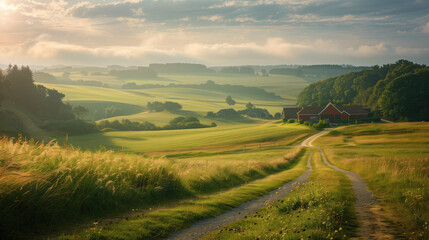 Poster - Calm peaceful Dutch countryside landscape. Background image. Created with Generative AI technology.