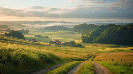 Poster - Calm peaceful Dutch countryside landscape. Background image. Created with Generative AI technology.