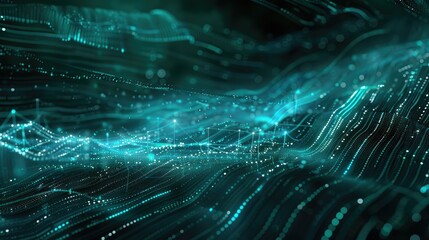 Poster - abstract cyan streams of information over a dark, digital background
