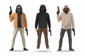 Wall Mural - Thief icon, criminal person sign, bandit in mask, burglar silhouette, killer, gangster or robber in balaclava