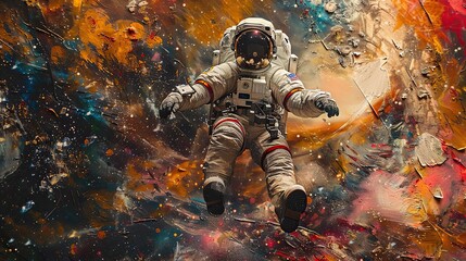 Poster - astronaut floating in space contemporary art collage.stock photo