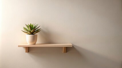 Sticker - Neutral plain bedroom wall with a shelf holding a small succulent plant, even daytime lighting, close up shot in camera raw