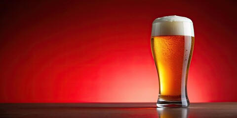 Canvas Print - Foamy beer in a glass on a red background, beer, beverage, drink, pint, foam, frothy, refreshing, boozy, alcohol, ale, lager