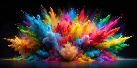 Canvas Print - Explosion of vibrant paint colors on a dark background, abstract, vibrant, colorful, explosive, vivid, contrast, artistic