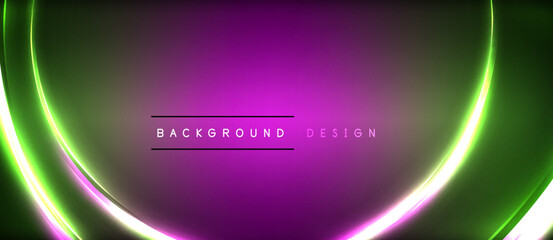 Aufkleber - Neon glowing circle rays, light round lines in the dark, planet style neon wave lines. Energetic electric concept design for wallpaper, banner, background