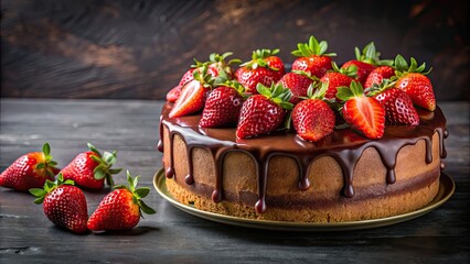 Poster - Chocolate cake with fresh strawberries on top , dessert, food, cake, chocolate, sweet, delicious, homemade, baked