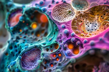 Wall Mural - abstract colorful macro photography of a multicolored surface with bubbles and holes