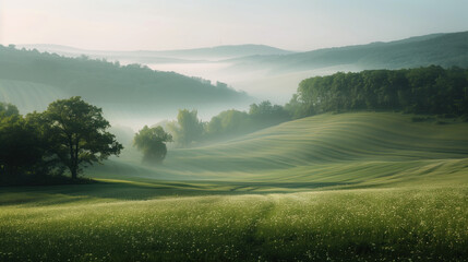 Poster - Calm peaceful German countryside landscape. Background image. Created with Generative AI technology.
