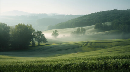 Poster - Calm peaceful German countryside landscape. Background image. Created with Generative AI technology.