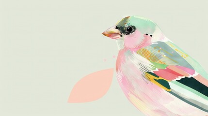 Canvas Print -   A bird perched on a multicolored bird with two birds below, resting on a vibrant pink and green background