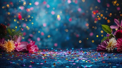 Poster - flat lay composition,american flag,confetti on dark blue background th of july party american independence day concept.illustration