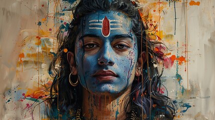 Poster - hindu god shiva art painting.illustration