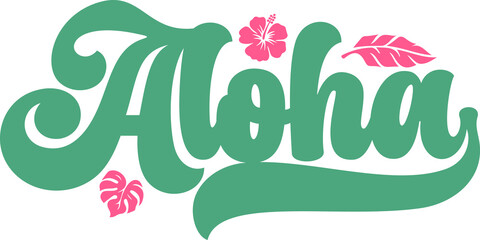 Canvas Print - Aloha typography design on plain white transparent isolated background for card, shirt, hoodie, sweatshirt, apparel, tag, mug, icon, poster or badge