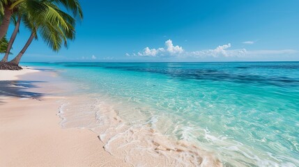 Poster - Portray picturesque beach scenes with nature plates, showcasing tropical palms, gentle waves, and the serene beauty of coastal settings. Clean and Clear Color, Realistic Photo, , Minimalism,