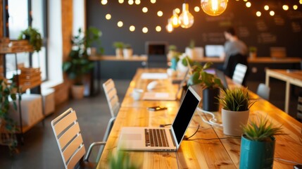 Poster - digital nomad using remote work tools in a co-working space, independent and connected.