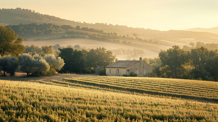 Poster - Calm and peaceful Provence countryside landscape. Background image. Created with Generative AI technology.