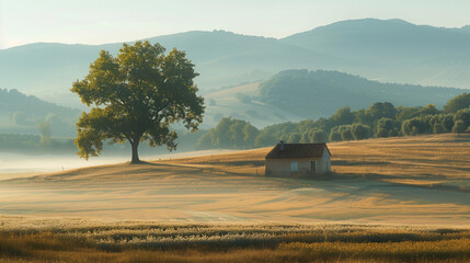 Poster - Calm and peaceful Provence countryside landscape. Background image. Created with Generative AI technology.