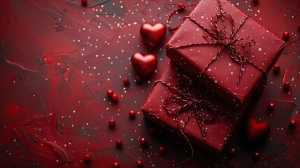 Poster - valentine s day vertical banner design gift boxes,hearts on red background love romance concept.illustration