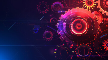 Abstract techno gear background with geometric colorful gear wheels. Space for gear text. Vector gears modern mechanism industrial . Technology gears